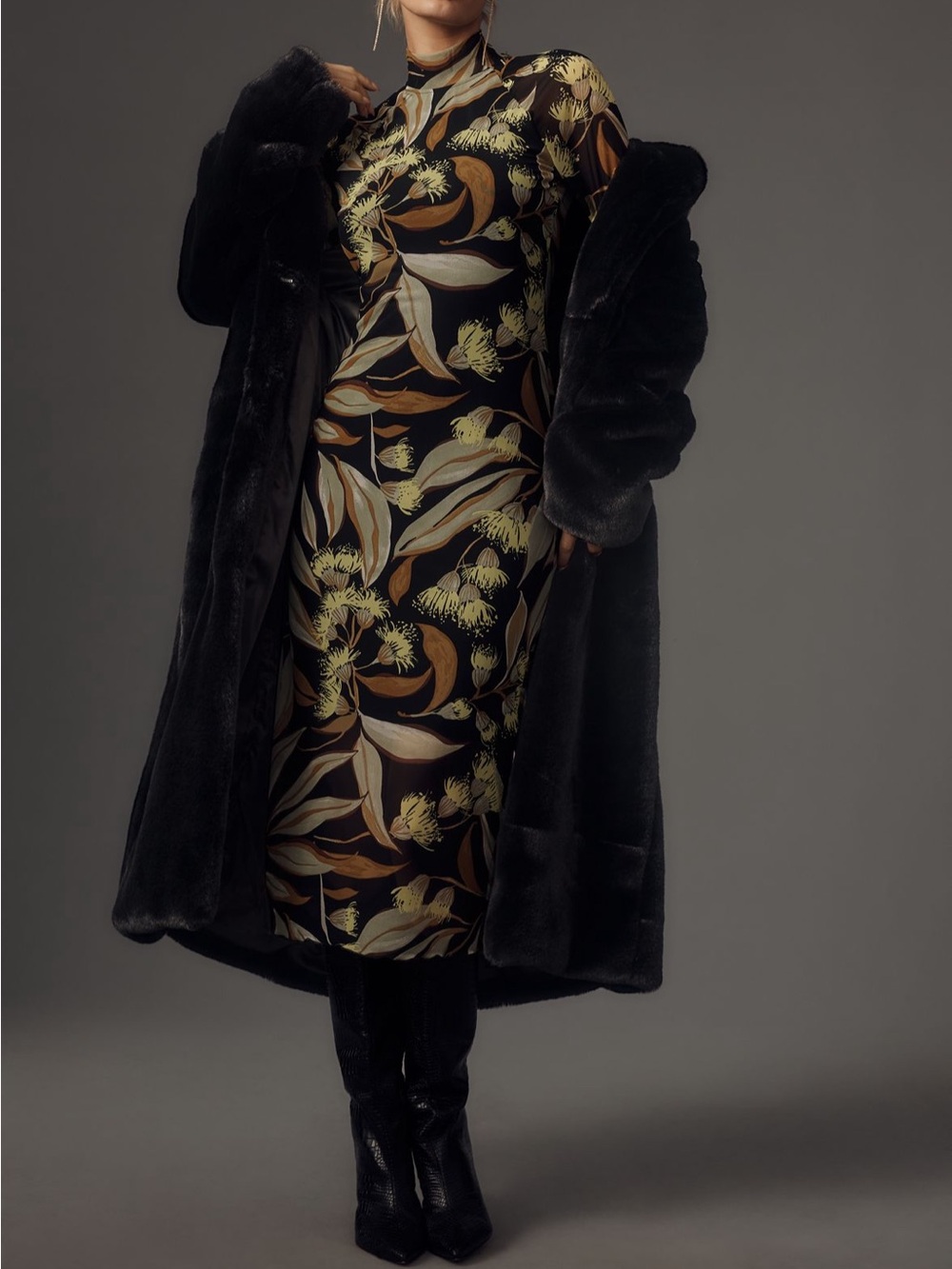 Anthropologie Long Sleeve Mock Neck Printed Slim Midi Dress 2X orig. $148 - Picture 2 of 13